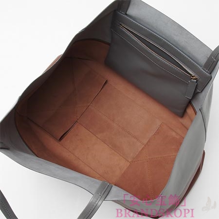 セリーヌ/CELINE/ レザー トートバッグ/CABAS カバ /グレー×ブラウン6926-3ebt-10gr