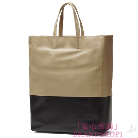 セリーヌ/CELINE/ レザー トートバッグ/CABAS カバ /クレイベージュ×ブラック16555-3ebt-15lk