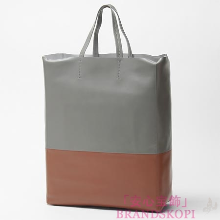セリーヌ/CELINE/ レザー トートバッグ/CABAS カバ /グレー×ブラウン16555-3ebt-10gr