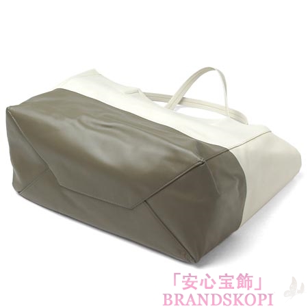 セリーヌ/CELINE/ レザー トートバッグ/CABAS カバ /オフホワイト×ウィローグリーン16926-3ebt-010w