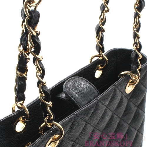 シャネル CHANEL キャビアスキン ショルダーバッグ ブラック＆ゴールド A50994