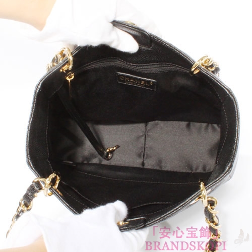 シャネル CHANEL キャビアスキン ショルダーバッグ ブラック＆ゴールド A50994