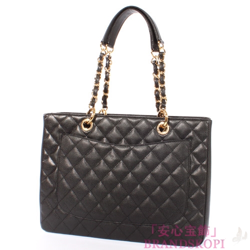 シャネル CHANEL キャビアスキン トートバッグ ブラック＆ゴールド A50995