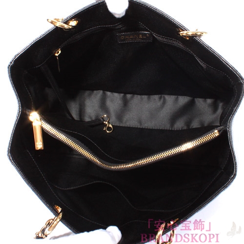 シャネル CHANEL キャビアスキン トートバッグ ブラック＆ゴールド A50995
