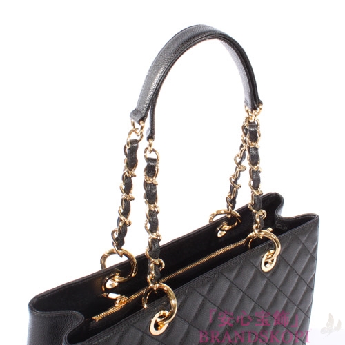 シャネル CHANEL キャビアスキン トートバッグ ブラック＆ゴールド A50995