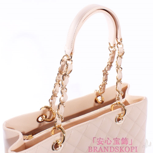 シャネル CHANEL キャビアスキン トートバッグ ベージュ＆ゴールド A50995