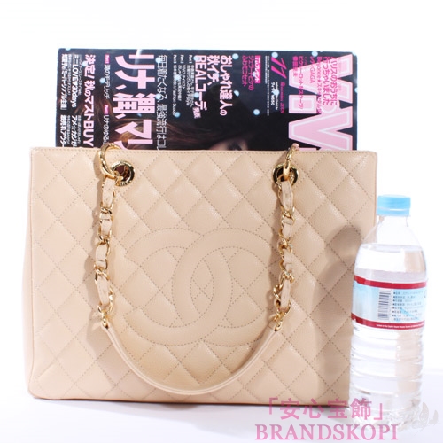 シャネル CHANEL キャビアスキン トートバッグ ベージュ＆ゴールド A50995
