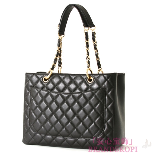 シャネル CHANEL キャビアスキン トートバッグ ブラック＆ゴールド A20995