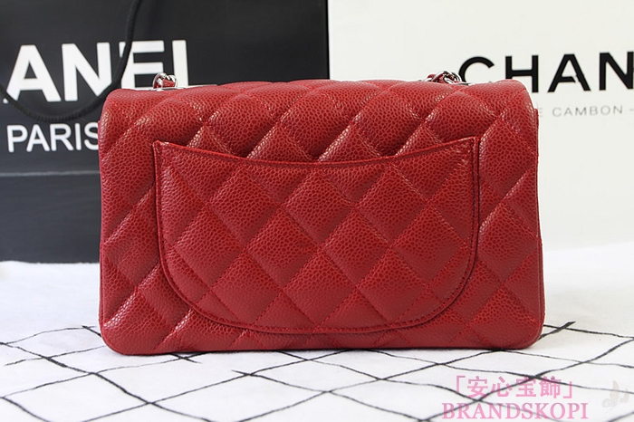 シャネル CHANEL マトラッセライン キャビアスキン ショルダーバッグ レッド×シルバー金具 A1119
