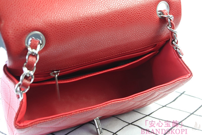 シャネル CHANEL マトラッセライン キャビアスキン ショルダーバッグ レッド×シルバー金具 A1119