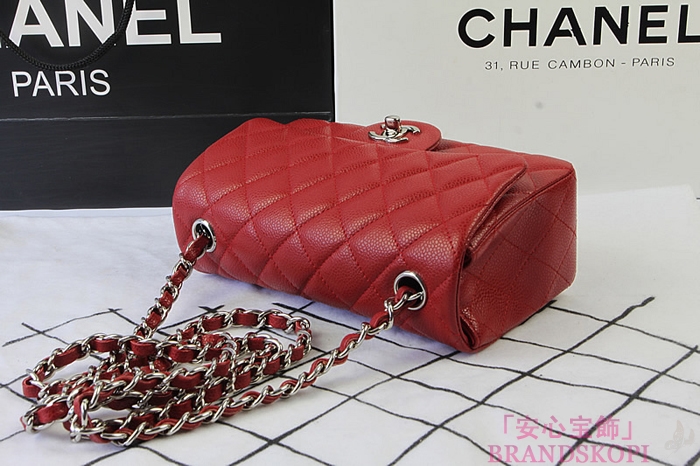 シャネル CHANEL マトラッセライン キャビアスキン ショルダーバッグ レッド×シルバー金具 A1119