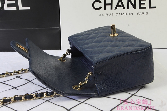 シャネル CHANEL マトラッセライン キャビアスキン ショルダーバッグ ディープブルー×ゴールド金具 A1119