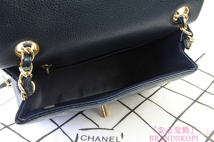 シャネル CHANEL マトラッセライン キャビアスキン ショルダーバッグ ディープブルー×ゴールド金具 A1119