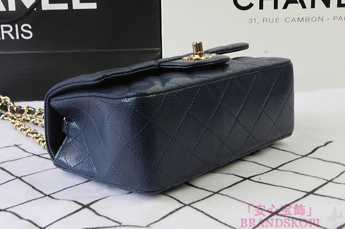 シャネル CHANEL マトラッセライン キャビアスキン ショルダーバッグ ディープブルー×ゴールド金具 A1119