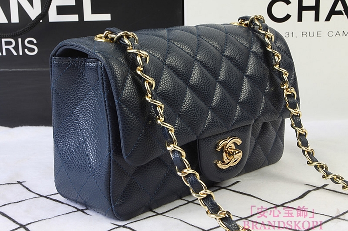 シャネル CHANEL マトラッセライン キャビアスキン ショルダーバッグ ディープブルー×ゴールド金具 A1119