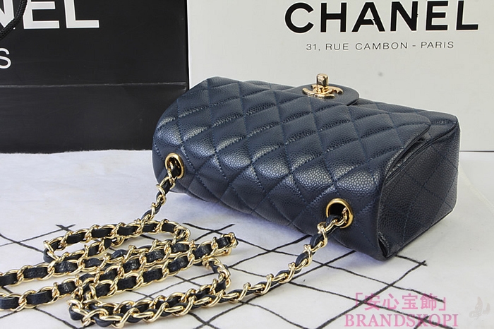シャネル CHANEL マトラッセライン キャビアスキン ショルダーバッグ ディープブルー×ゴールド金具 A1119