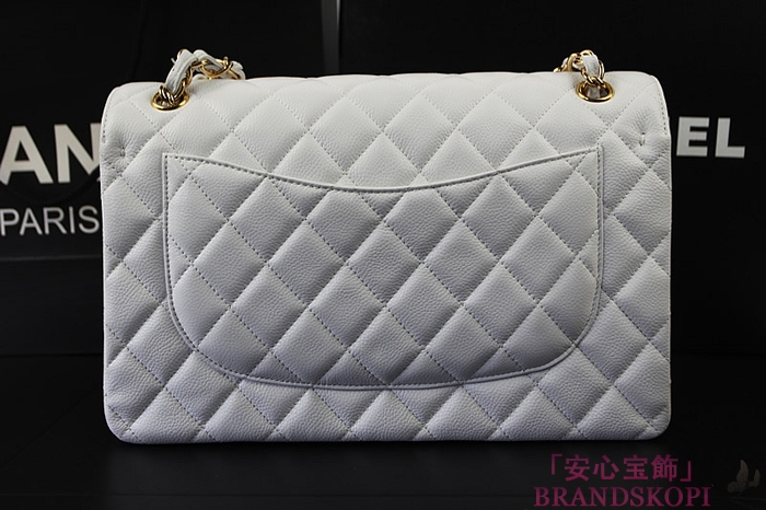 シャネル CHANEL マトラッセライン キャビアスキン ショルダーバッグ ホワイト×ゴールド金具 A1113