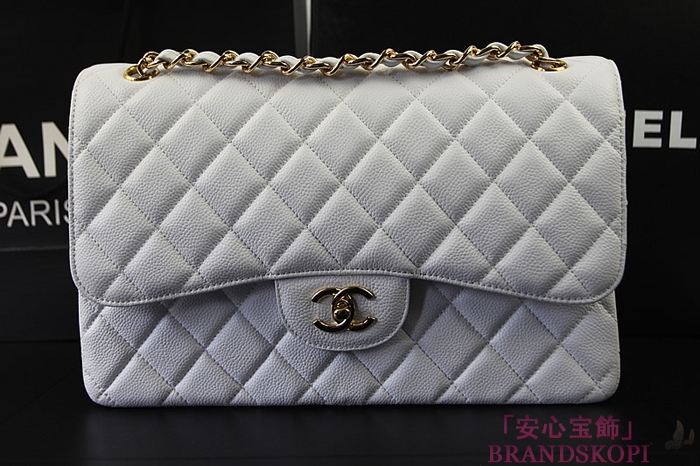 シャネル CHANEL マトラッセライン キャビアスキン ショルダーバッグ ホワイト×ゴールド金具 A1113
