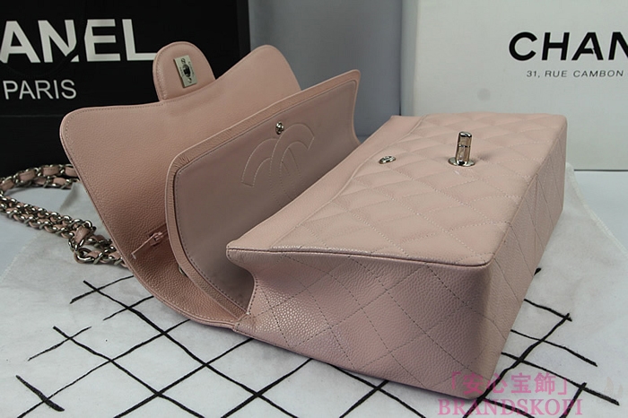 シャネル CHANEL マトラッセライン キャビアスキン ショルダーバッグ ピンク×シルバー金具 A1113
