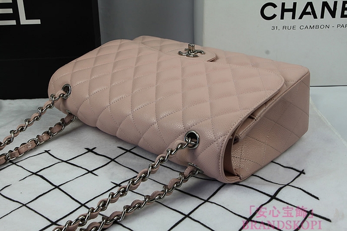シャネル CHANEL マトラッセライン キャビアスキン ショルダーバッグ ピンク×シルバー金具 A1113