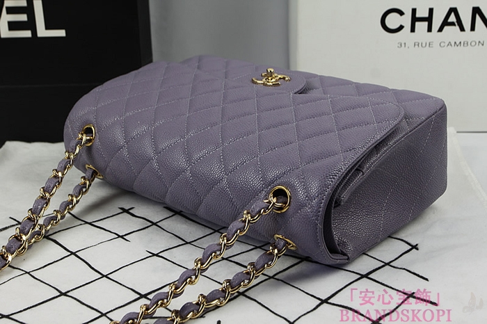 シャネル CHANEL マトラッセライン キャビアスキン ショルダーバッグ グレーとパープル×ゴールド金具 A1113