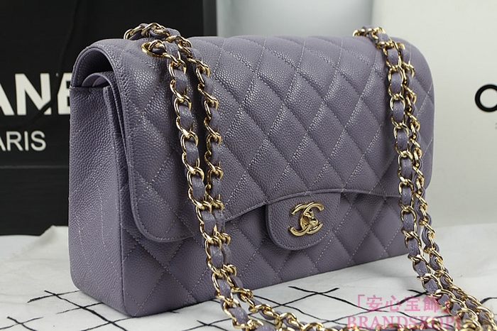 シャネル CHANEL マトラッセライン キャビアスキン ショルダーバッグ グレーとパープル×ゴールド金具 A1113