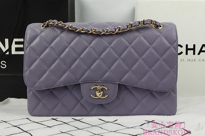 シャネル CHANEL マトラッセライン キャビアスキン ショルダーバッグ グレーとパープル×ゴールド金具 A1113