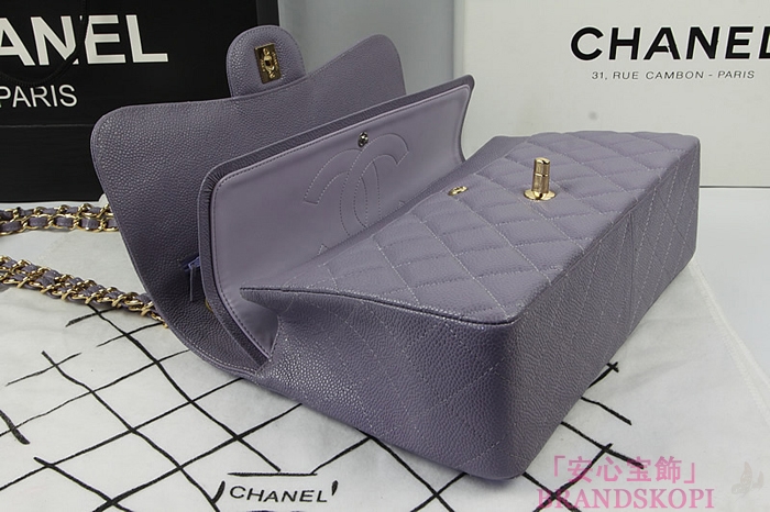 シャネル CHANEL マトラッセライン キャビアスキン ショルダーバッグ グレーとパープル×ゴールド金具 A1113