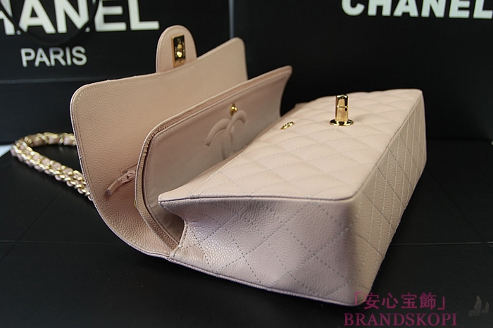 シャネル CHANEL マトラッセライン キャビアスキン ショルダーバッグ ピンク×ゴールド金具 A1112