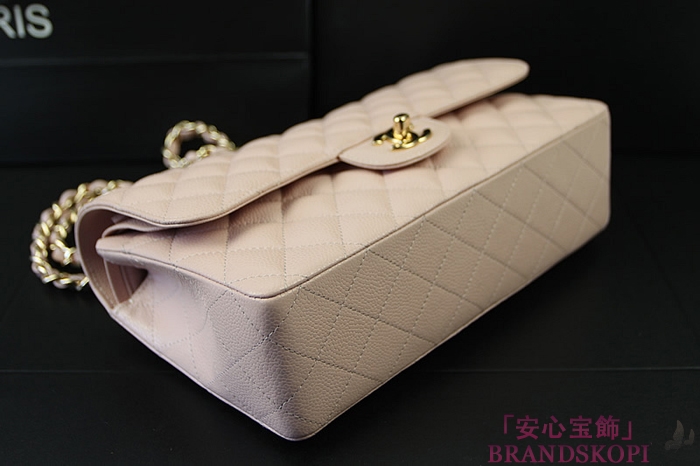 シャネル CHANEL マトラッセライン キャビアスキン ショルダーバッグ ピンク×ゴールド金具 A1112