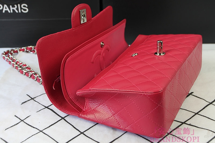 シャネル CHANEL マトラッセライン キャビアスキン ショルダーバッグ ローズ×シルバー金具 A1112