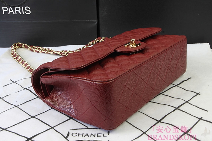 シャネル CHANEL マトラッセライン キャビアスキン ショルダーバッグ クラレット×ゴールド金具 A1112