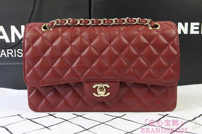 シャネル CHANEL マトラッセライン キャビアスキン ショルダーバッグ クラレット×ゴールド金具 A1112