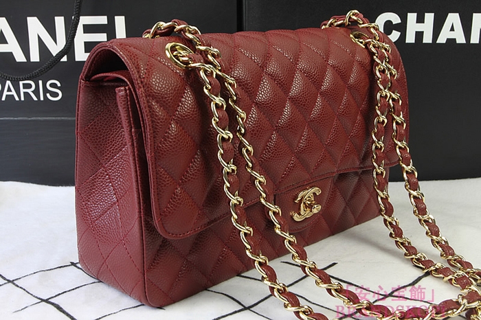 シャネル CHANEL マトラッセライン キャビアスキン ショルダーバッグ クラレット×ゴールド金具 A1112