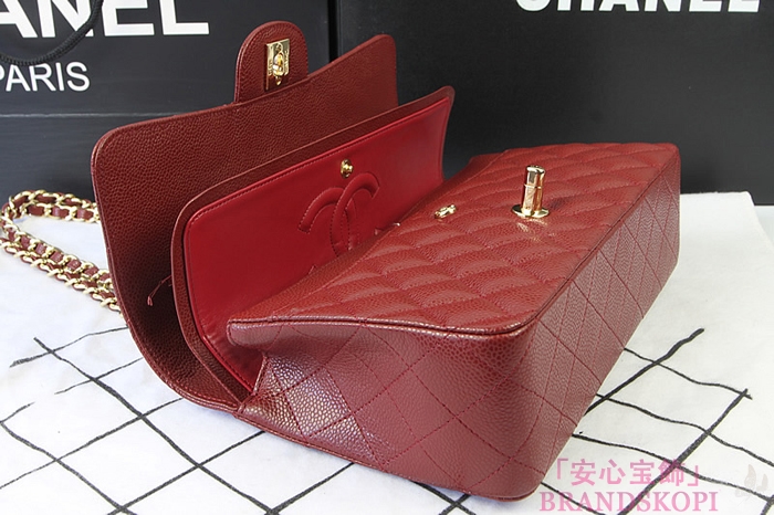 シャネル CHANEL マトラッセライン キャビアスキン ショルダーバッグ クラレット×ゴールド金具 A1112