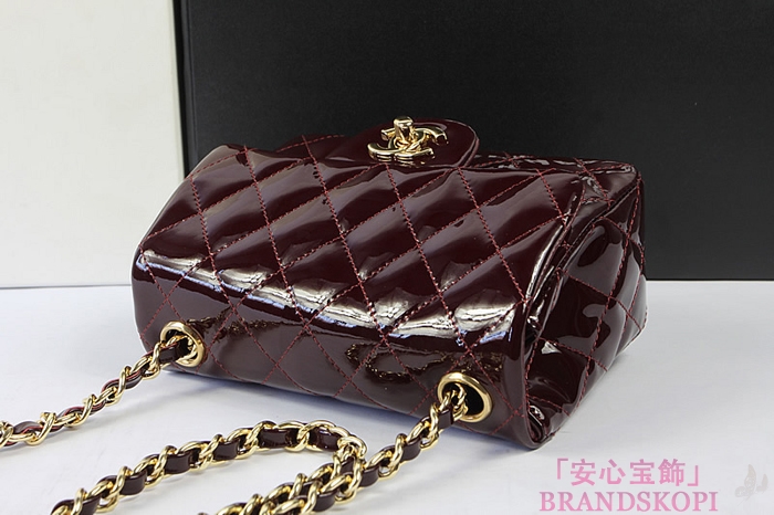 シャネルミニマトラッセ チェーンショルダーバッグ クラレット×ゴールド金具 エナメル A1115