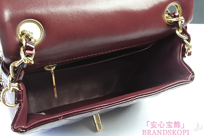 シャネルミニマトラッセ チェーンショルダーバッグ クラレット×ゴールド金具 エナメル A1115