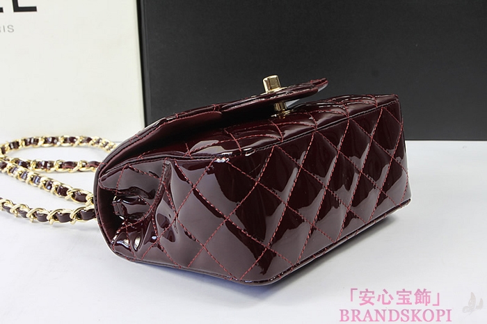 シャネルミニマトラッセ チェーンショルダーバッグ クラレット×ゴールド金具 エナメル A1115