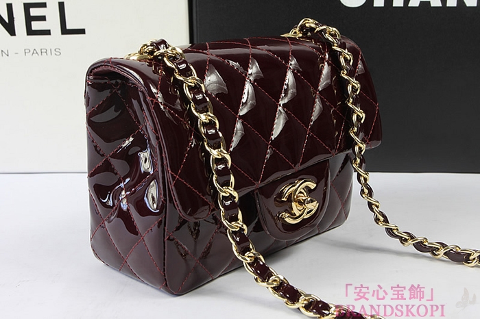 シャネルミニマトラッセ チェーンショルダーバッグ クラレット×ゴールド金具 エナメル A1115