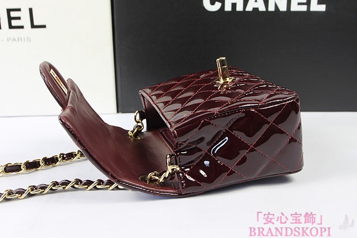 シャネルミニマトラッセ チェーンショルダーバッグ クラレット×ゴールド金具 エナメル A1115
