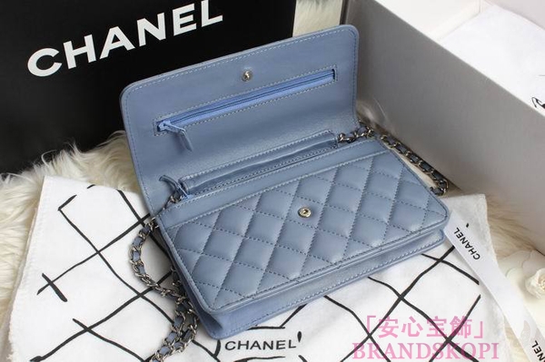 CHANEL(シャネル)/チェーンウォレット/ショルダーバッグ/ライトブルー/エナメル/A33814-17