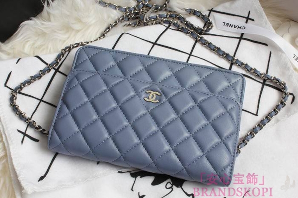CHANEL(シャネル)/チェーンウォレット/ショルダーバッグ/ライトブルー/エナメル/A33814-17