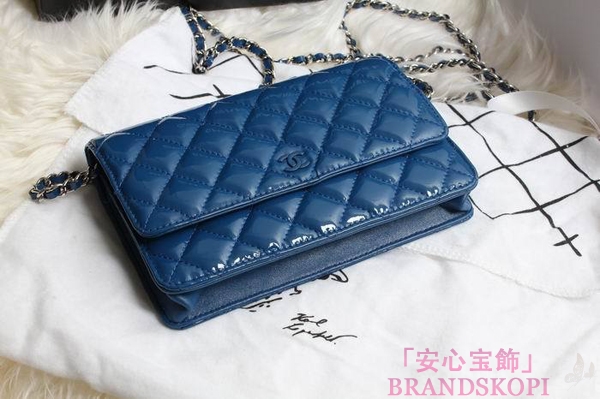 CHANEL(シャネル)/チェーンウォレット/ショルダーバッグ/ダークブルー /エナメル/A33814-10