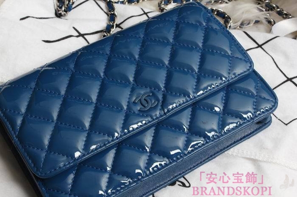 CHANEL(シャネル)/チェーンウォレット/ショルダーバッグ/ダークブルー /エナメル/A33814-10