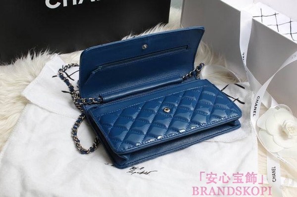 CHANEL(シャネル)/チェーンウォレット/ショルダーバッグ/ダークブルー /エナメル/A33814-10