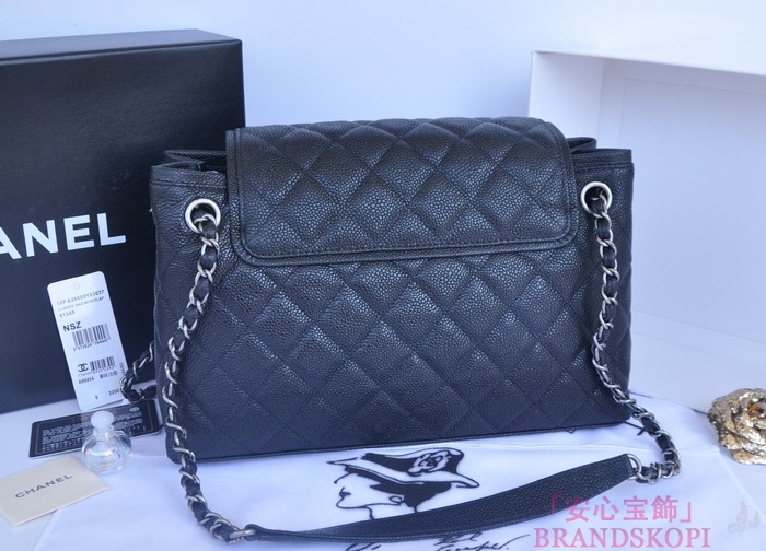 シャネル CHANEL キャビアスキン トートバッグ ブラック＆ヴィンテージ金具 A90456-2