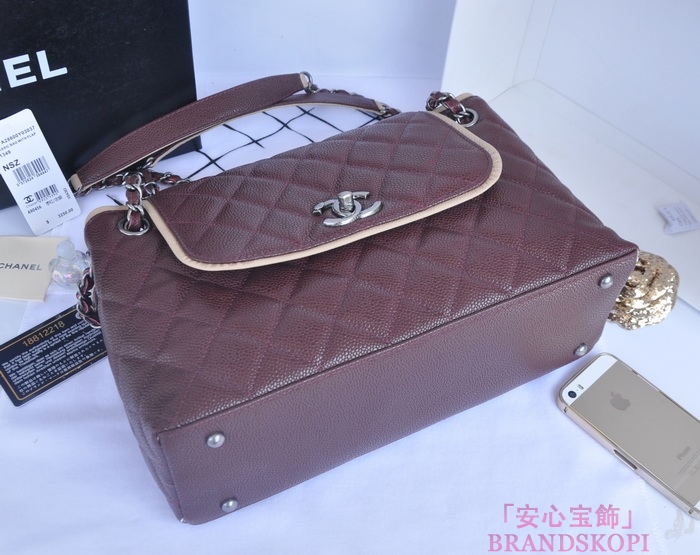 シャネル CHANEL キャビアスキン トートバッグ ワインレッド＆ヴィンテージ金具 A90456-1
