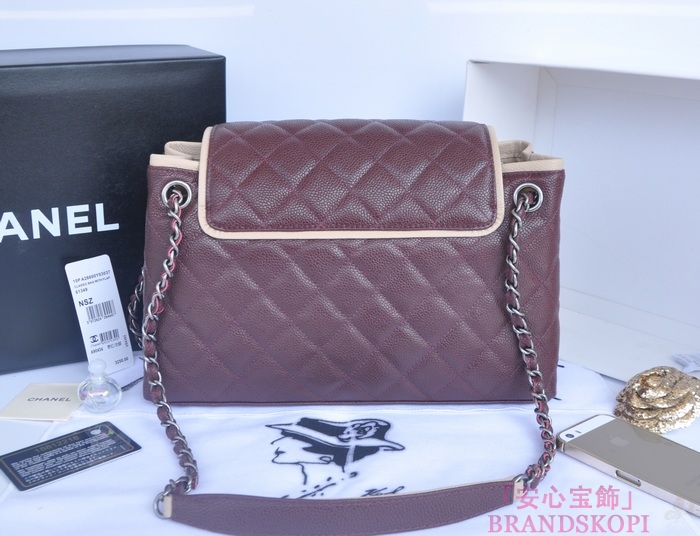 シャネル CHANEL キャビアスキン トートバッグ ワインレッド＆ヴィンテージ金具 A90456-1
