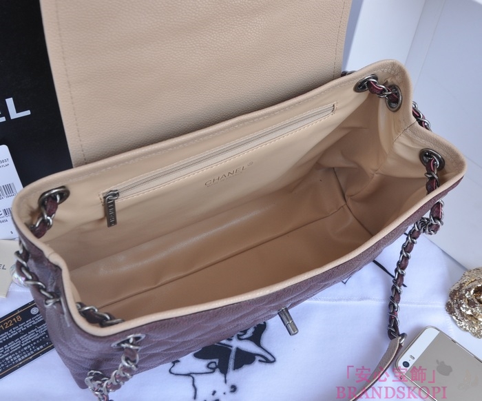 シャネル CHANEL キャビアスキン トートバッグ ワインレッド＆ヴィンテージ金具 A90456-1