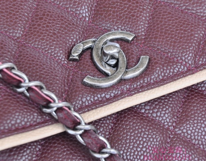 シャネル CHANEL キャビアスキン トートバッグ ワインレッド＆ヴィンテージ金具 A90456-1